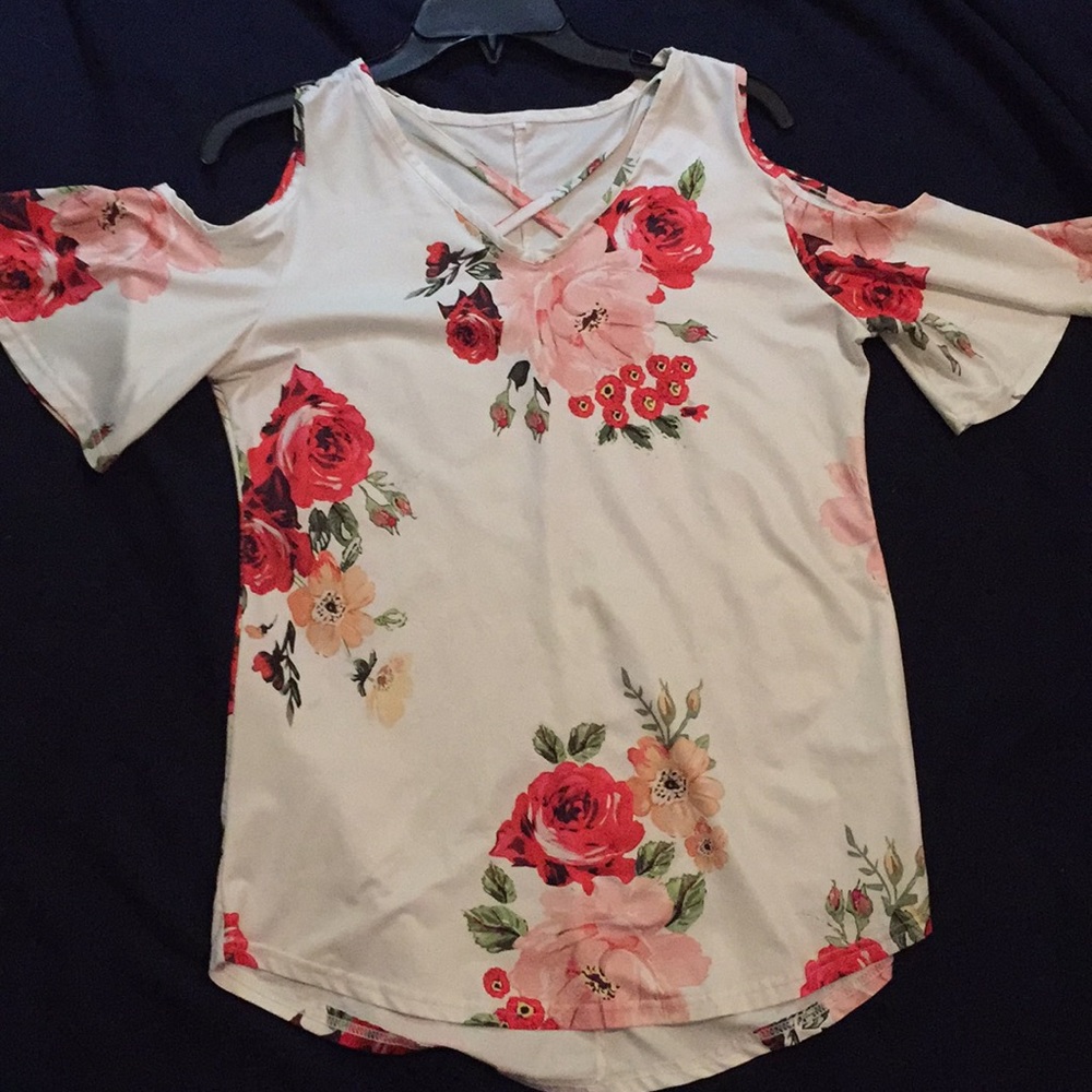 Off-the-shoulder, silk floral top